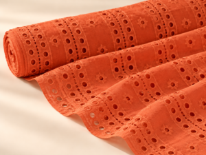 Warm Orange Eyelet Embroidered Georgette Fabric