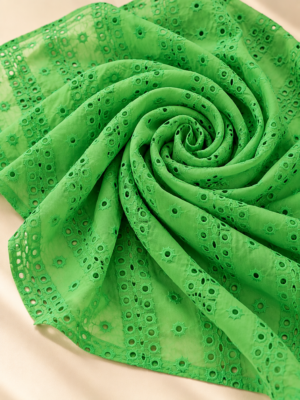 Green Eyelet Embroidered Georgette Fabric